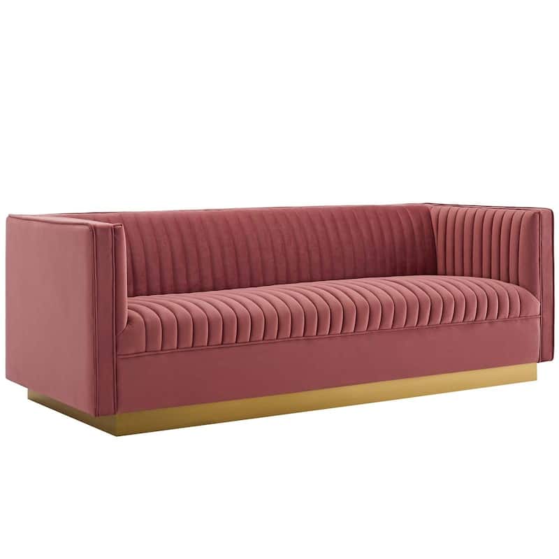 Silver Orchid Perez Vertical Channel Tufted Velvet Sofa