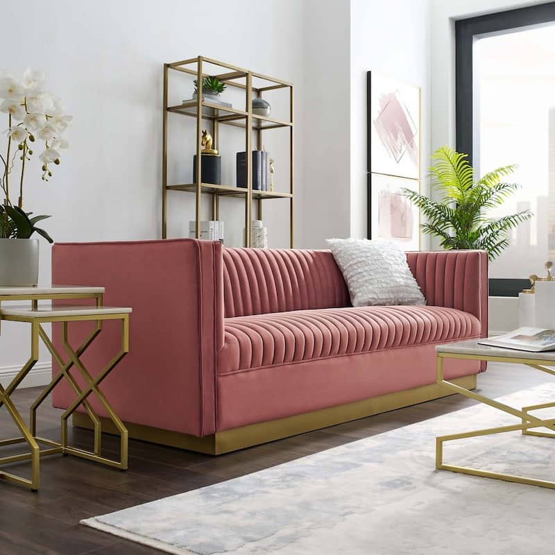 Silver Orchid Perez Vertical Channel Tufted Velvet Sofa