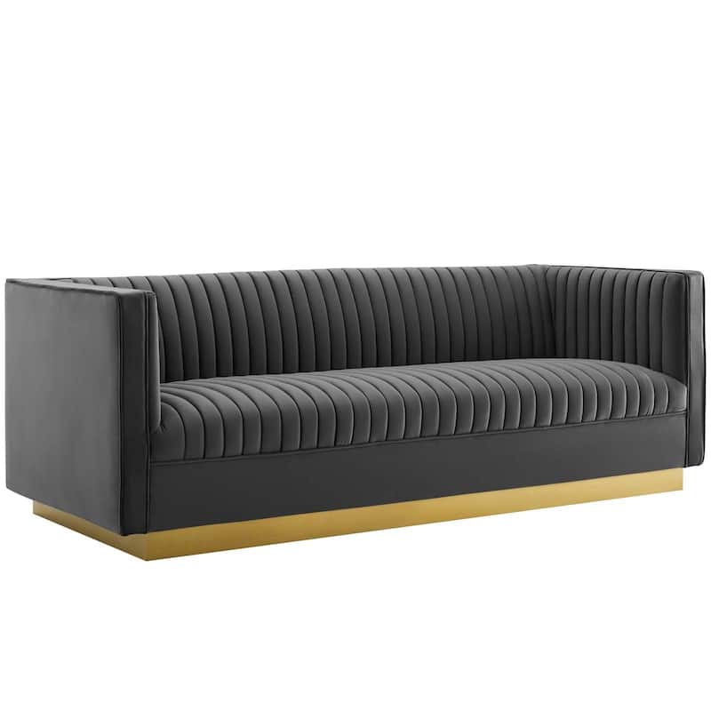 Silver Orchid Perez Vertical Channel Tufted Velvet Sofa - Gray