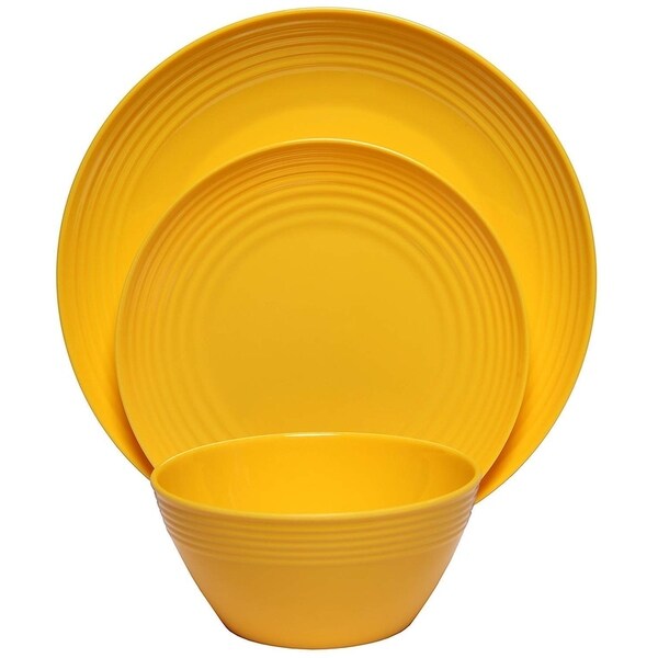 Melange 54-Pcs Melamine Dinnerware Set(Solids Collection) Color: Yellow, Dinner Plate, Salad Plate & Soup Bowl(18 Each)