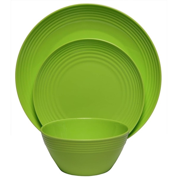 Melange 54-Pcs Melamine Dinnerware Set(Solids Collection) Color: Lime Green, Dinner Plate, Salad Plate & Soup Bowl(18 Each)