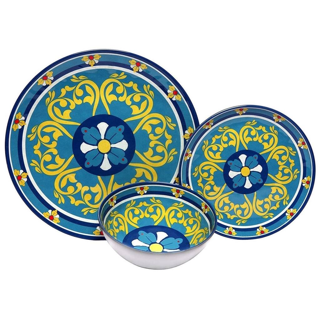 Melange 18-Pcs Melamine Dinnerware Set(Tivoli) Dinner Plate, Salad Plate & Soup Bowl(6 Each)