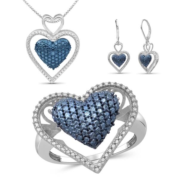 Shop Jewelonfire 1 20 Ctw Blue Diamond Heart Sterling Silver 3