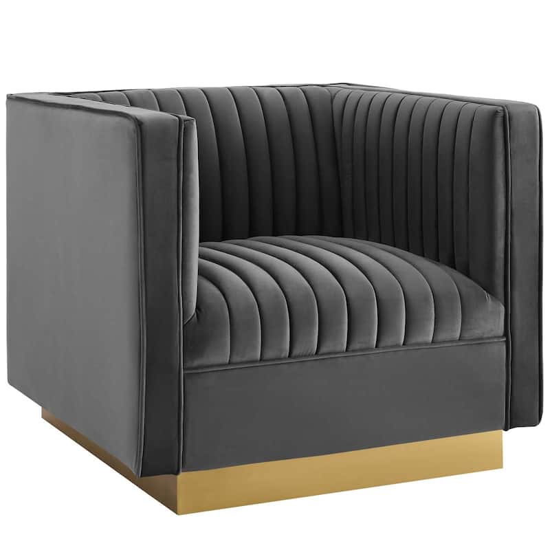 Sanguine Vertical Channel Tufted Accent Performance Velvet Armchair - Gray