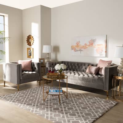 Glam Velvet and Gold Finished 2-Piece Sofa and Lounge Chair Set