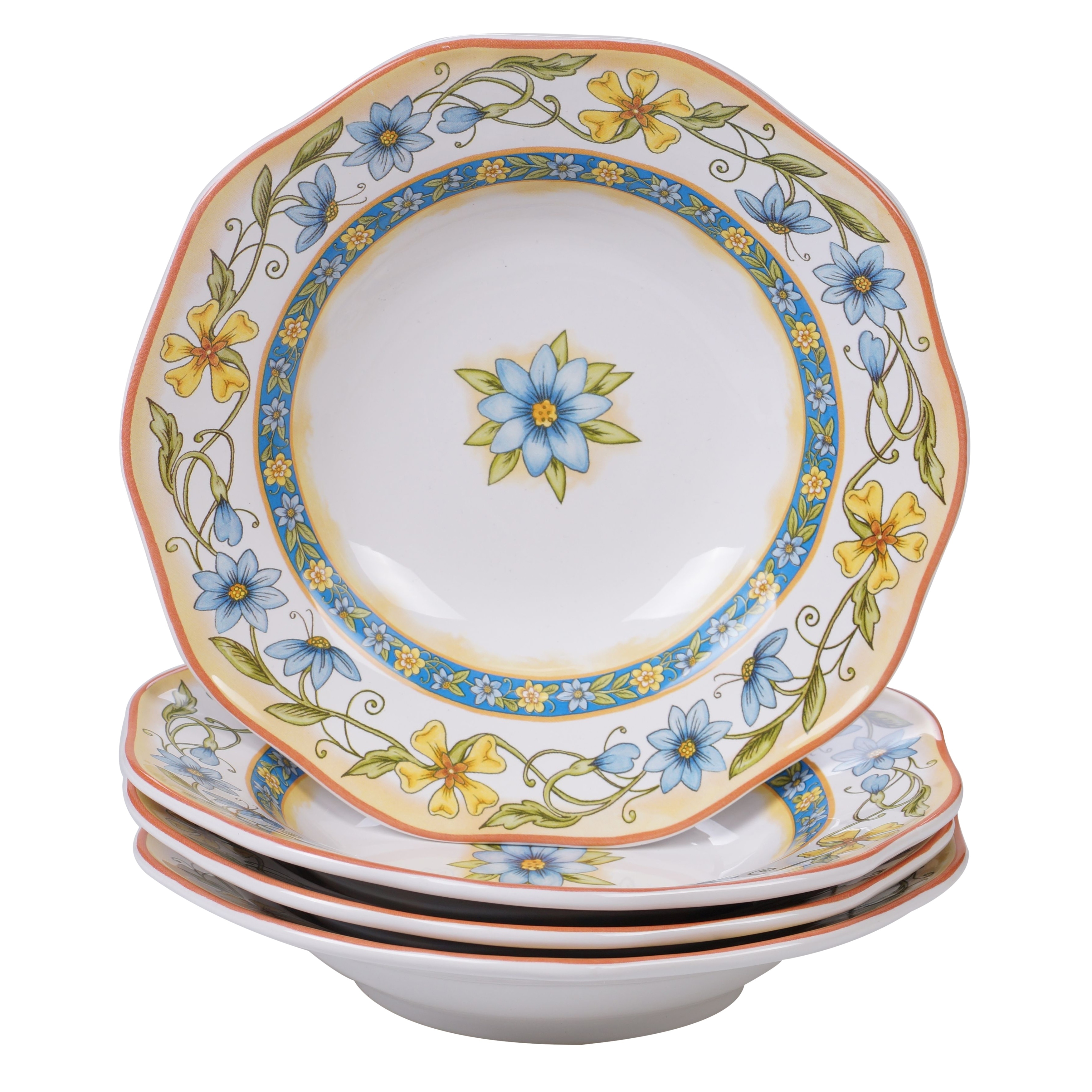 4 Set Certified International Valencia 9.25in Soup Pasta Ceramic Serving Bowls