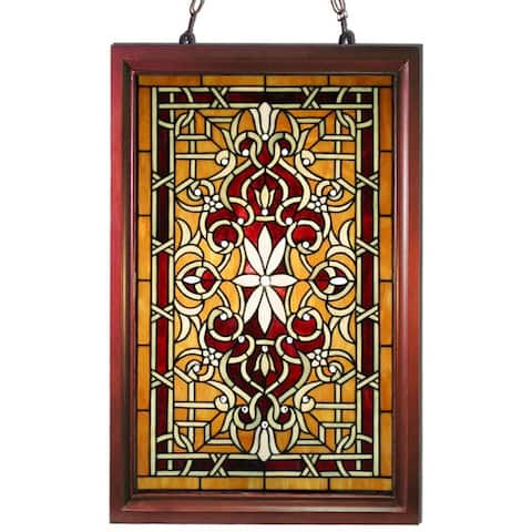 Tiffany-style Wood Frame Stained Glass Window Panel