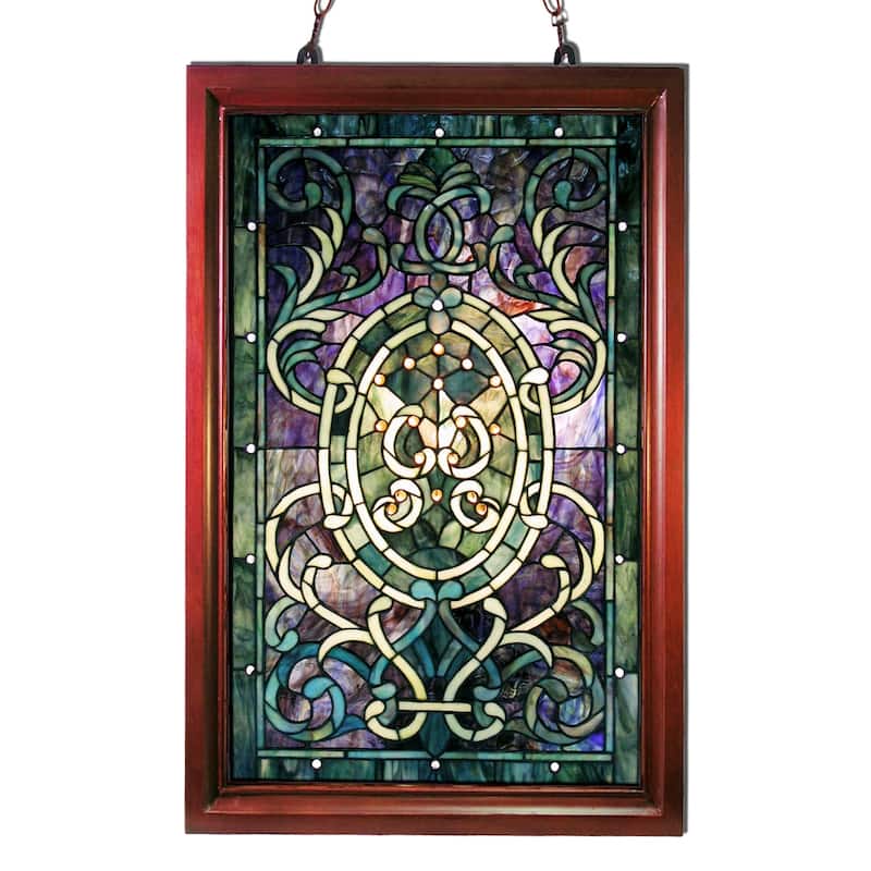 Tiffany-style Purple Wooden Frame Window Panel