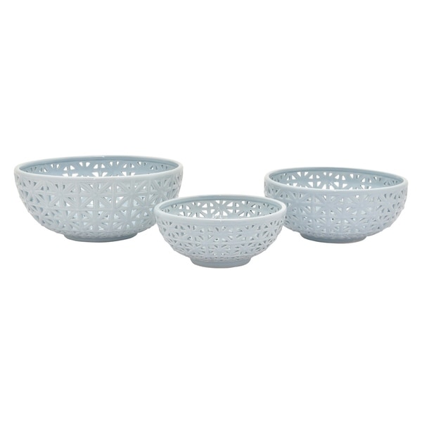 5.75" h Blue Ceramic Pierced Bowl S/3 by Three Hands