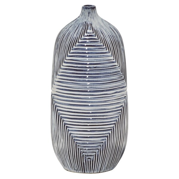 15" h Blue Ceramic Vase by Three Hands