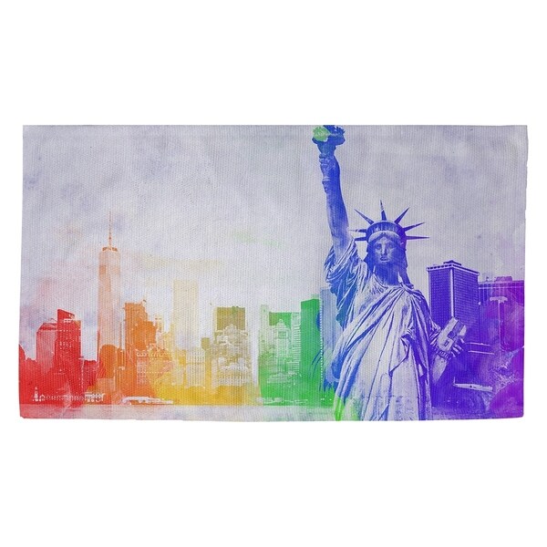 David Khieu Rainbow Watercolor Statue of Liberty Dobby Rug