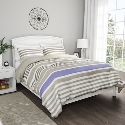 3-Piece Comforter Set- Hypoallergenic Polyester Microfiber Seaside Lavender Striped Down Blanket with Shams by Windsor Home