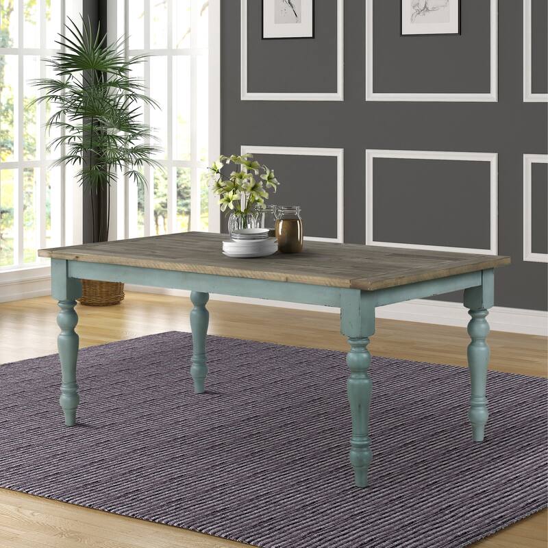 Roundhill Furniture Prato Blue and Brown Two-Tone Finish Wood Dining Table