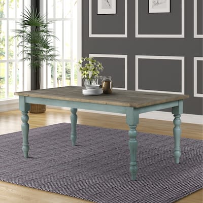 Roundhill Furniture Prato Blue and Brown Two-Tone Finish Wood Dining Table - N/A