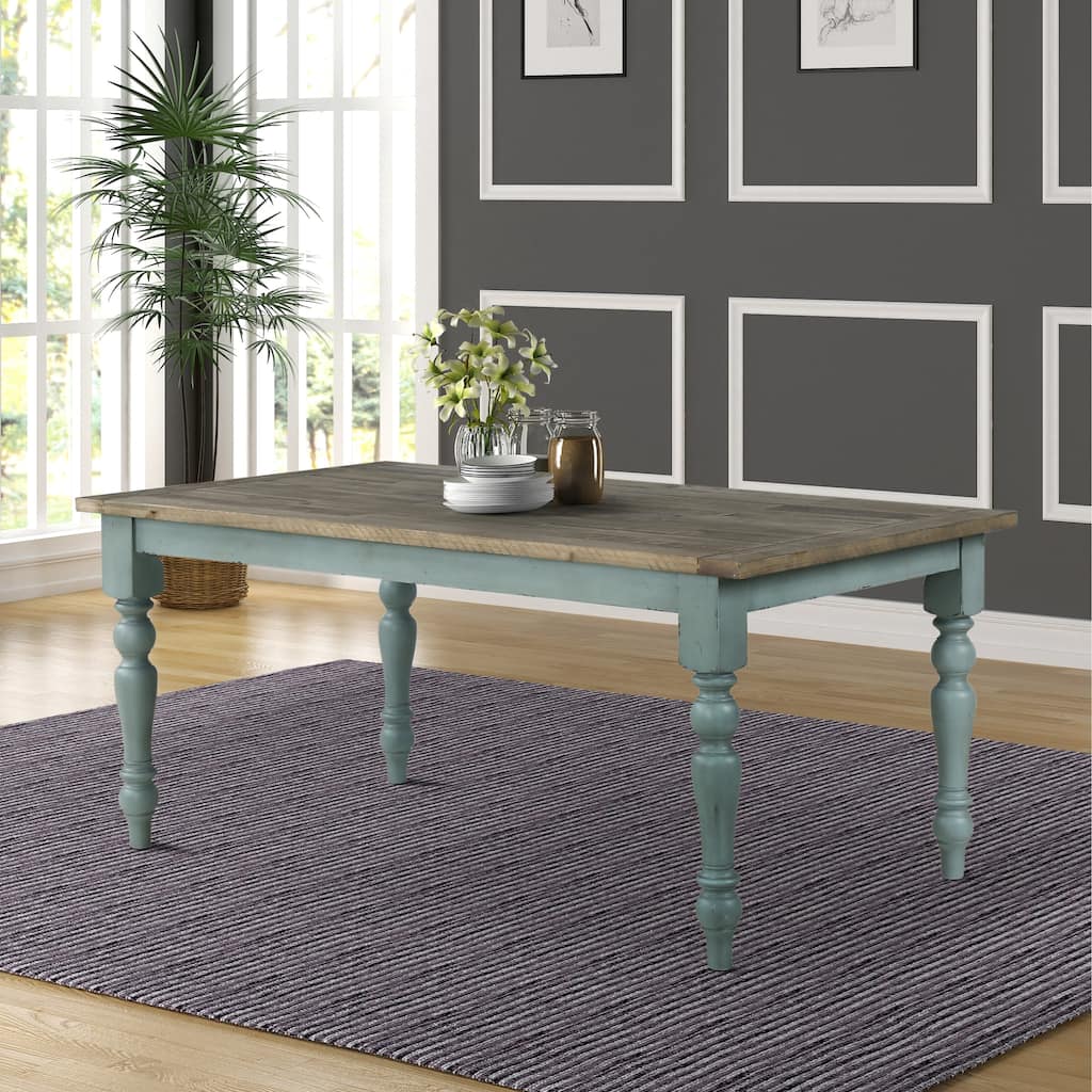 Roundhill Furniture Prato Blue and Brown Two-Tone Finish Wood Dining Table - N/A