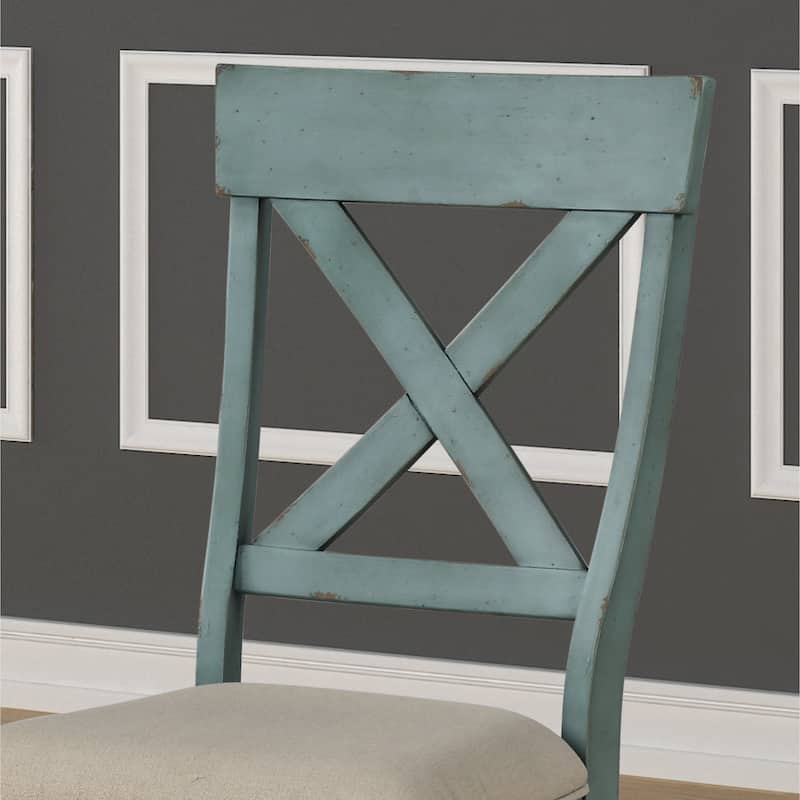 Roundhill Furniture Prato Two-Tone Wood Cross Back Upholstered Dining Chairs (Set of 2)