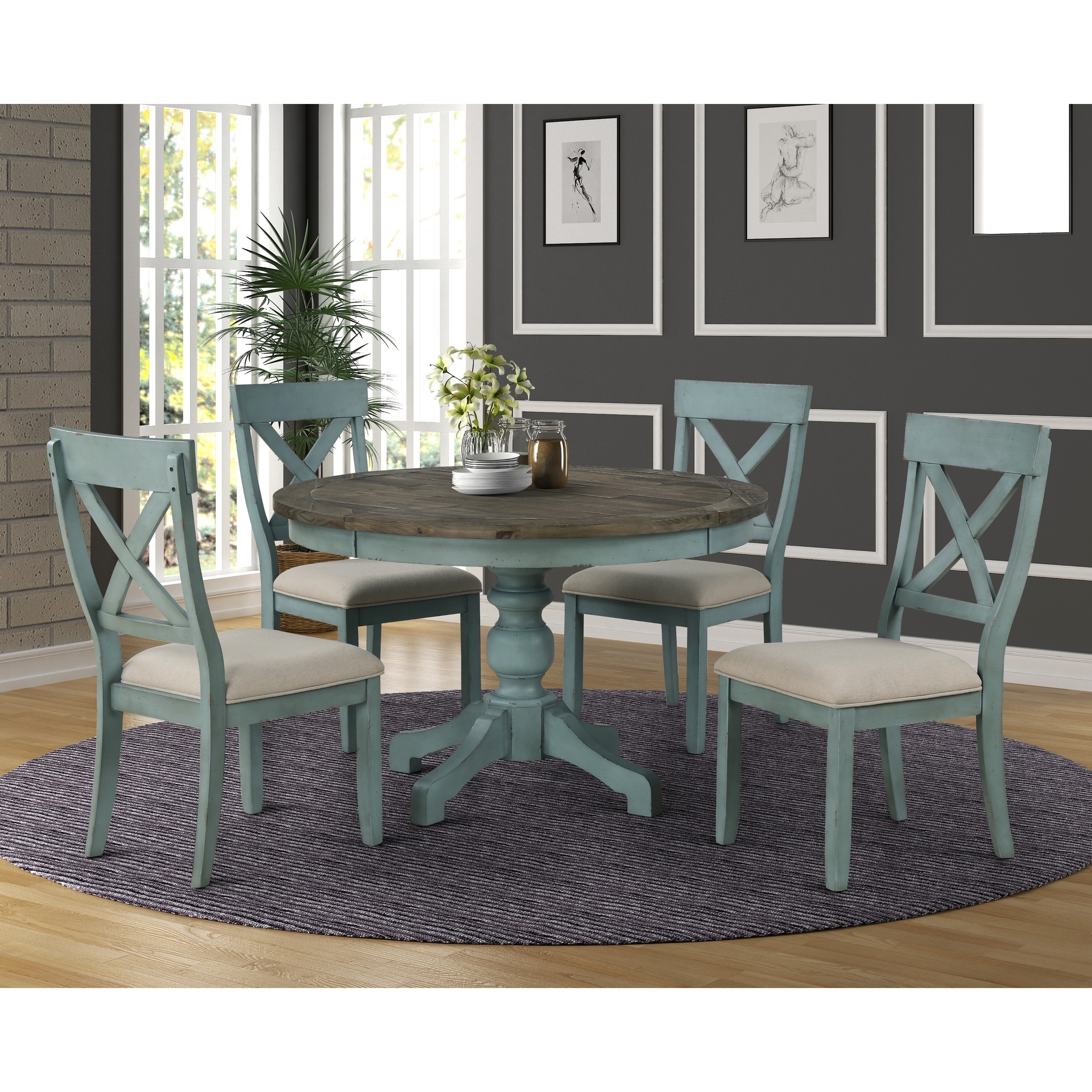 the gray barn spring mount 5piece round dining table set with cross back  chairs