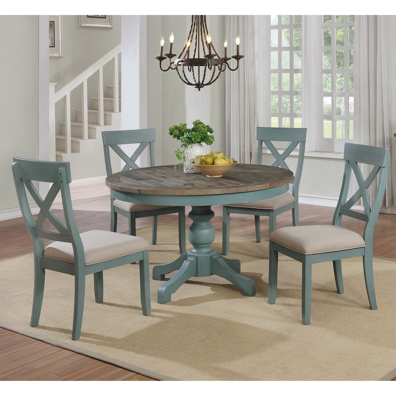 Roundhill Furniture The Gray Barn Spring Mount 5-piece Round Dining Table Set with Cross Back Chairs
