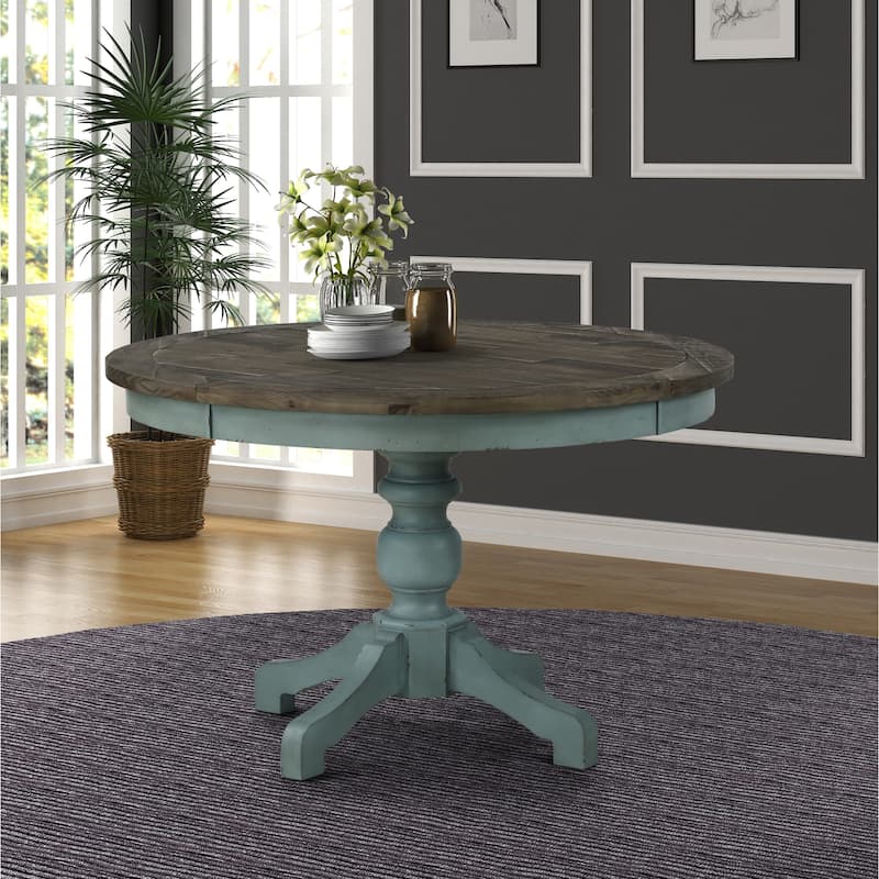 Roundhill Furniture Prato Round 2-tone Blue and Brown Wood Dining Table