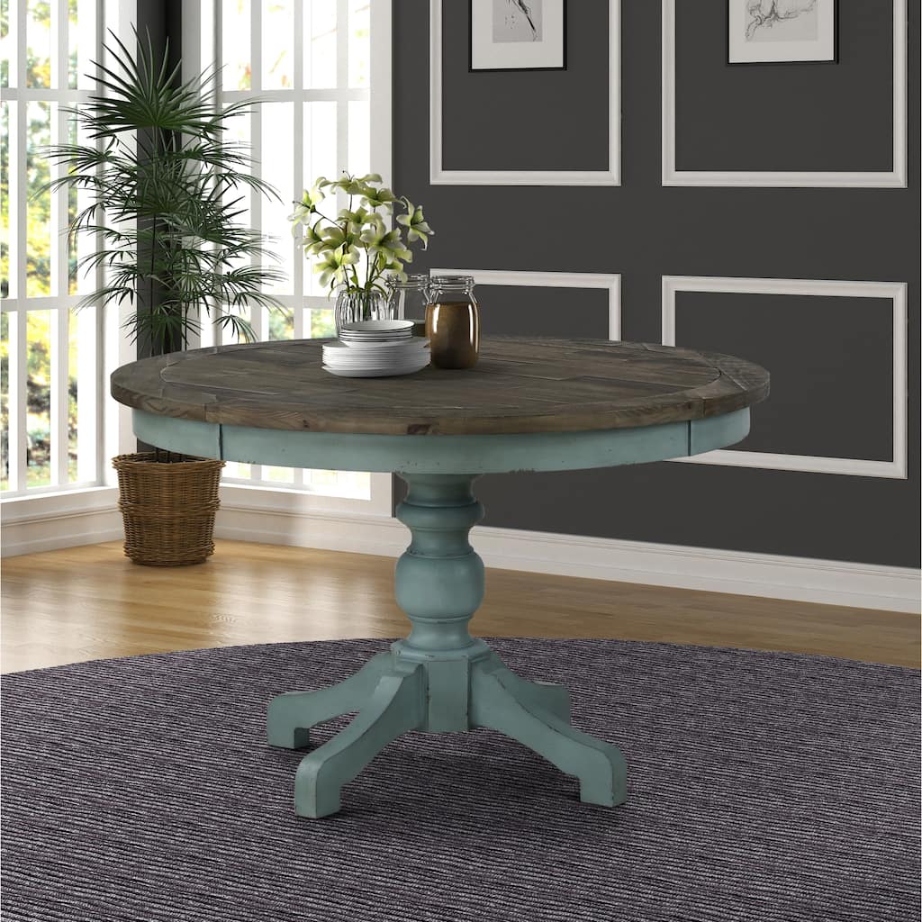 Roundhill Furniture Prato Round 2-tone Blue and Brown Wood Dining Table