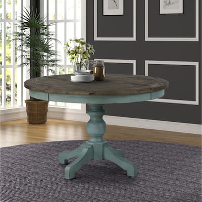 Roundhill Furniture Prato Round 2-tone Blue and Brown Wood Dining Table
