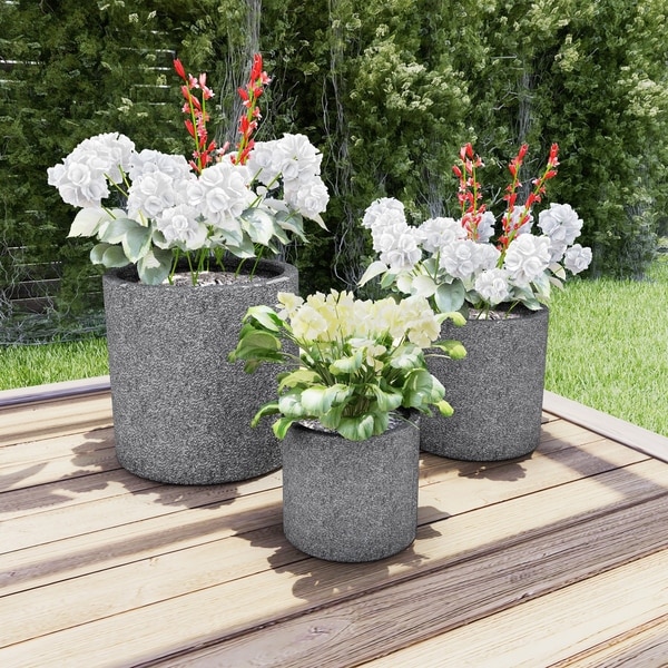 Fiber Clay Planters – Modern Marbled Gray Cylinder Potting and Replanting Pots with Drainage Holes by Pure Garden (Set of 3). Opens flyout.