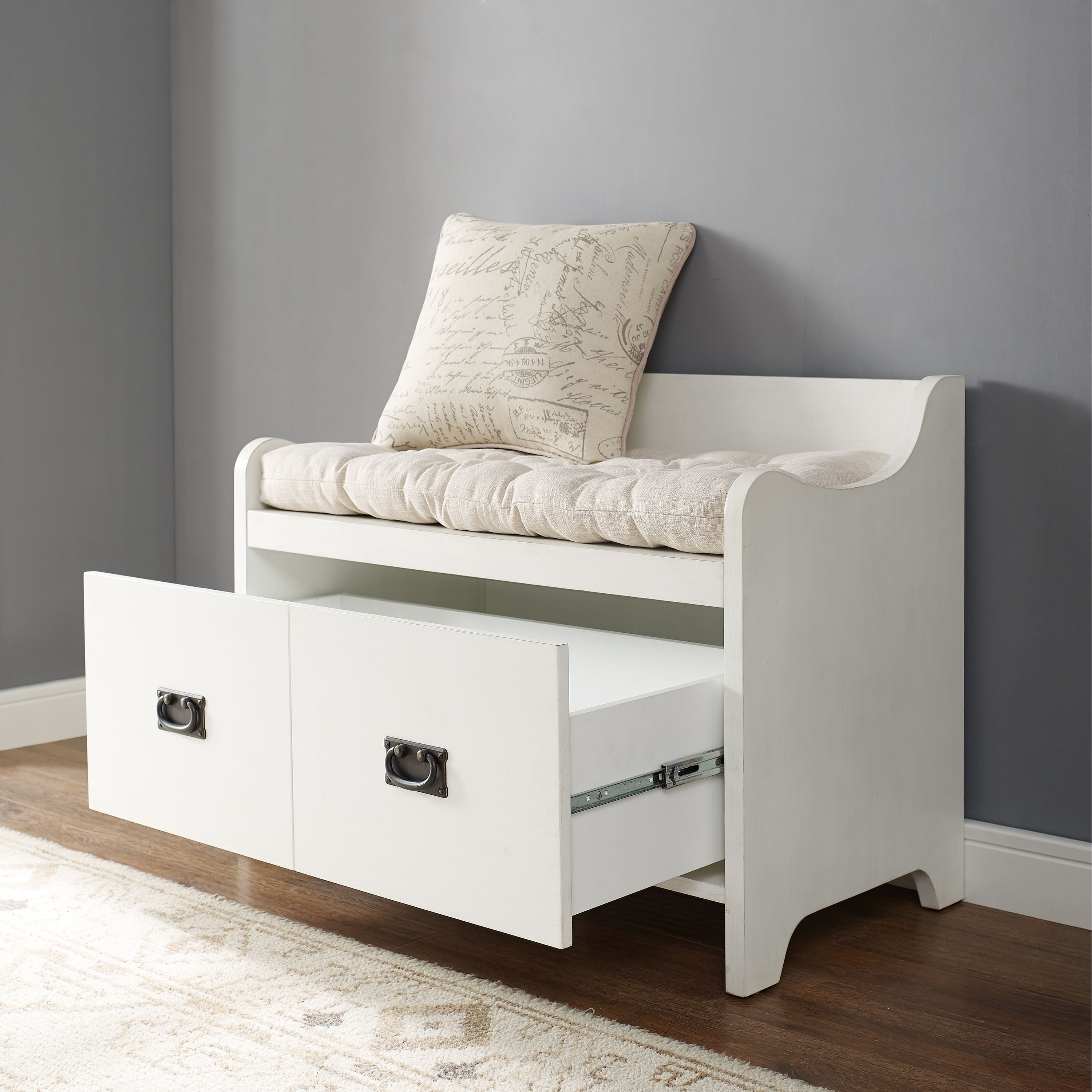 Shop Fremont Entryway Bench In Distressed White Free Shipping