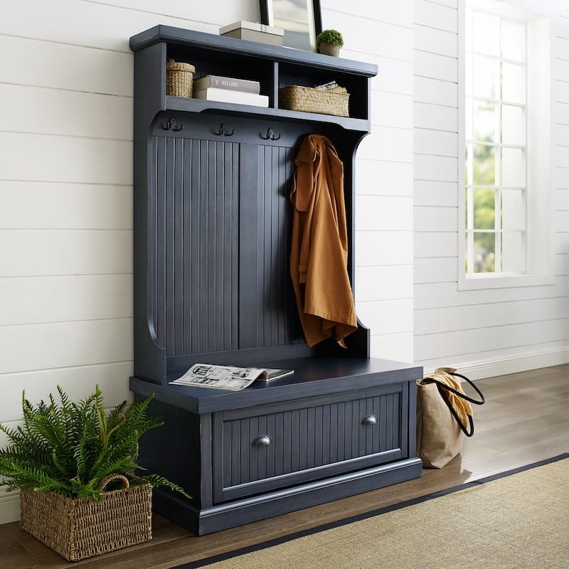 Crosley Seaside Hall Tree In Distressed Navy Finish