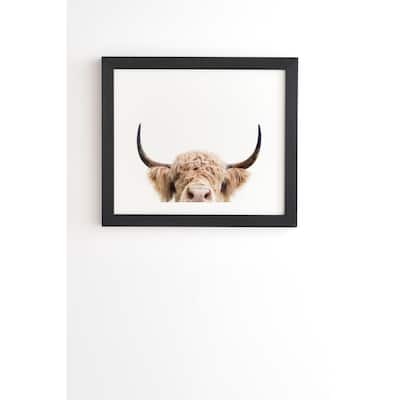 Deny Designs 'Peeking Cow' Framed Wall Art - Brown