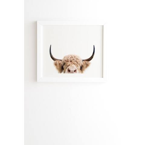 Deny Designs 'Peeking Cow' Framed Wall Art - Brown