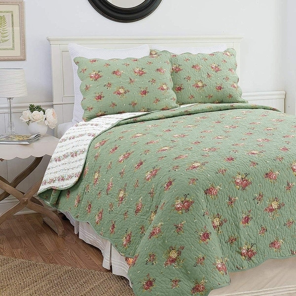 Cozy Line Kylie 3-Piece Floral Reversible Cotton Quilt Set