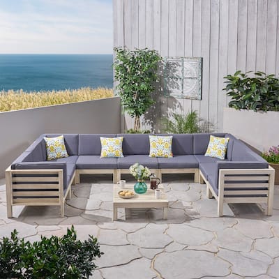 Oana Outdoor 9 Seater Acacia Wood Sectional Sofa Set by Christopher Knight Home
