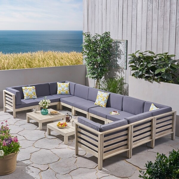 Shop Oana Outdoor 10 Seater U Shaped Acacia Wood Sectional Sofa