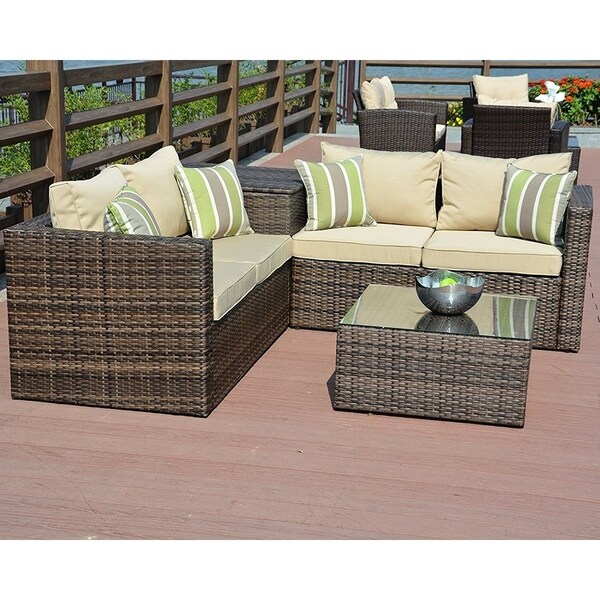 4-piece Patio Wicker Sofa with Cushions Outdoor Furniture Set by Moda Furnishing