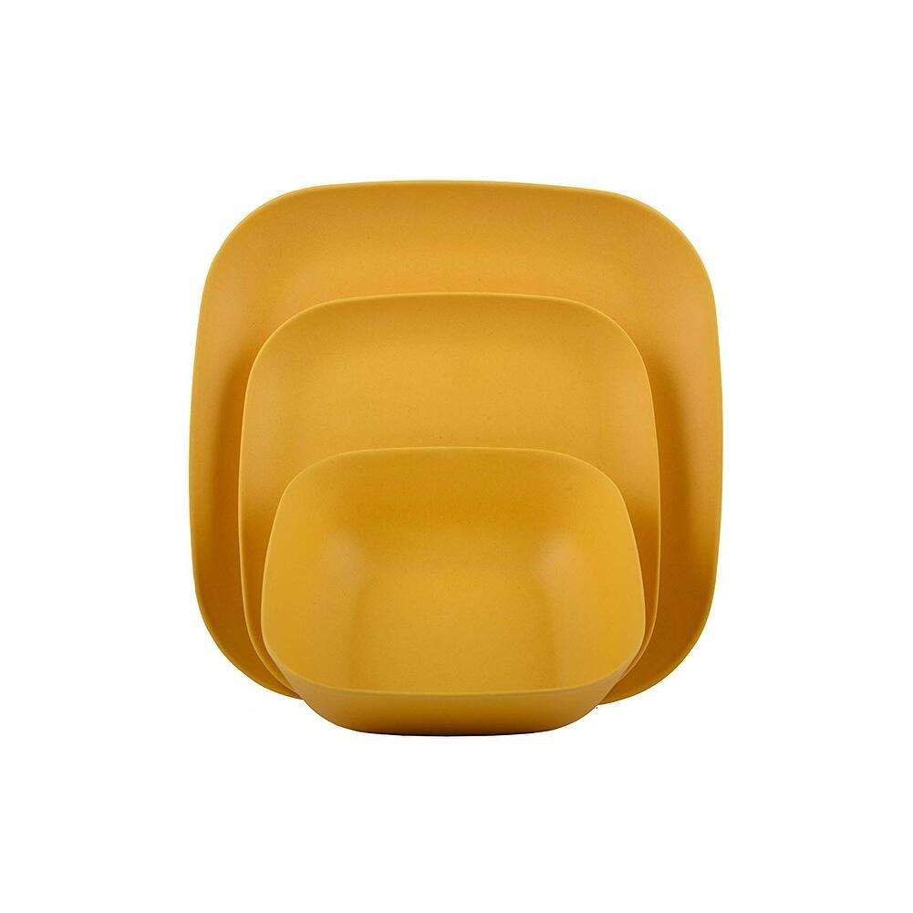 Melange Bamboo Yellow Square 12-piece Dinnerware Set