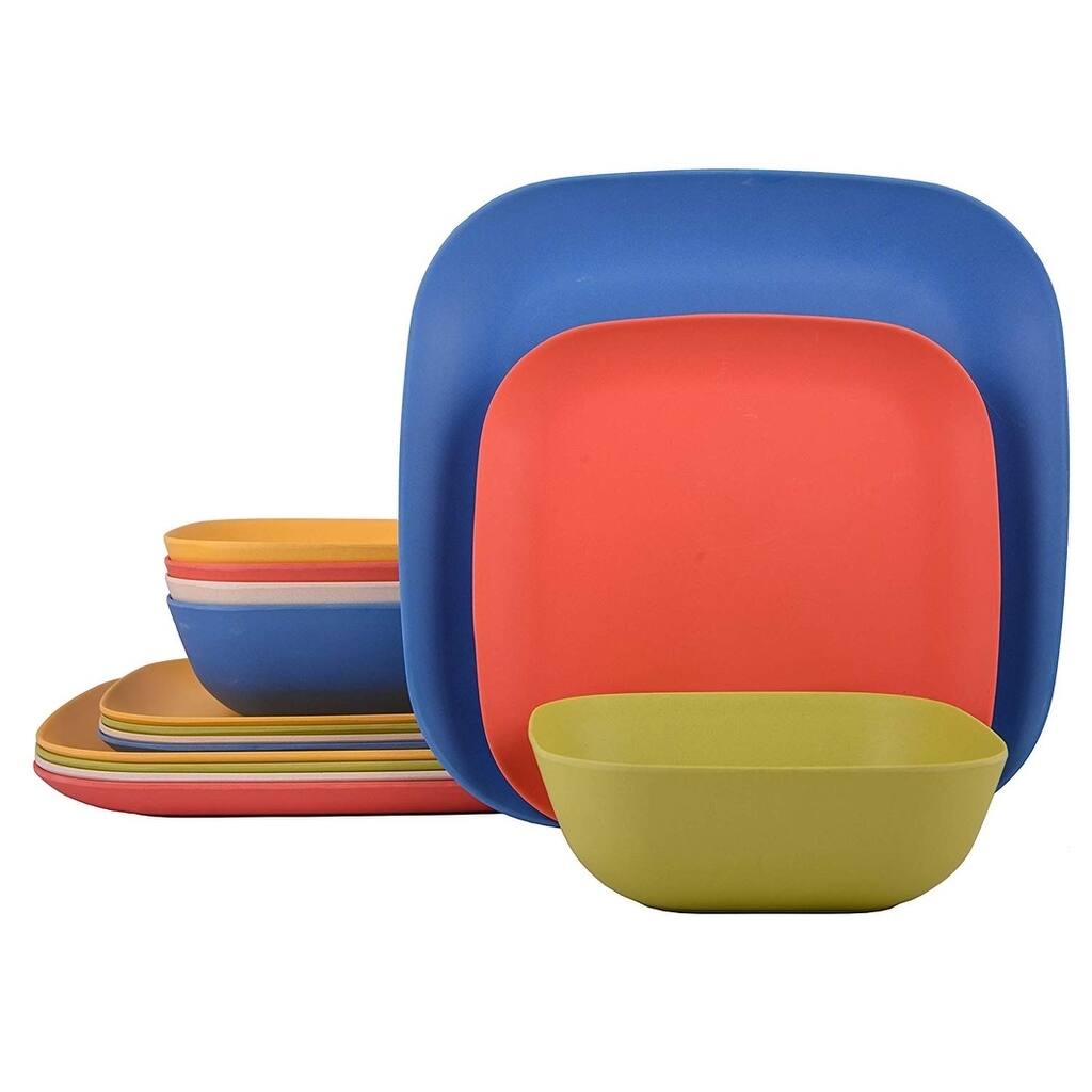Melange Square Bamboo 12-piece Dinnerware Set