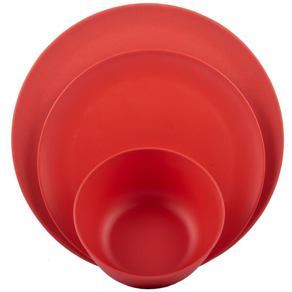 Melange 12-Pcs Bamboo Dinnerware Set(Rounds Collection), Color: Red Orange, Dinner Plate, Salad Plate & Soup Bowl(4 Each)
