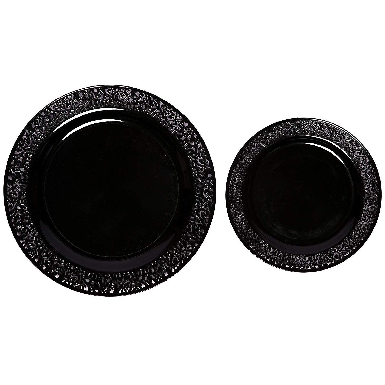 Party Joy 200 Pcs Plastic Dinnerware Set Lace Collection 100 Dinner Plates 100 Salad Plates Black Overstock 27189098
