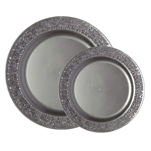 Party Joy 200-Pcs Plastic Dinnerware Set, Lace Collection,(100