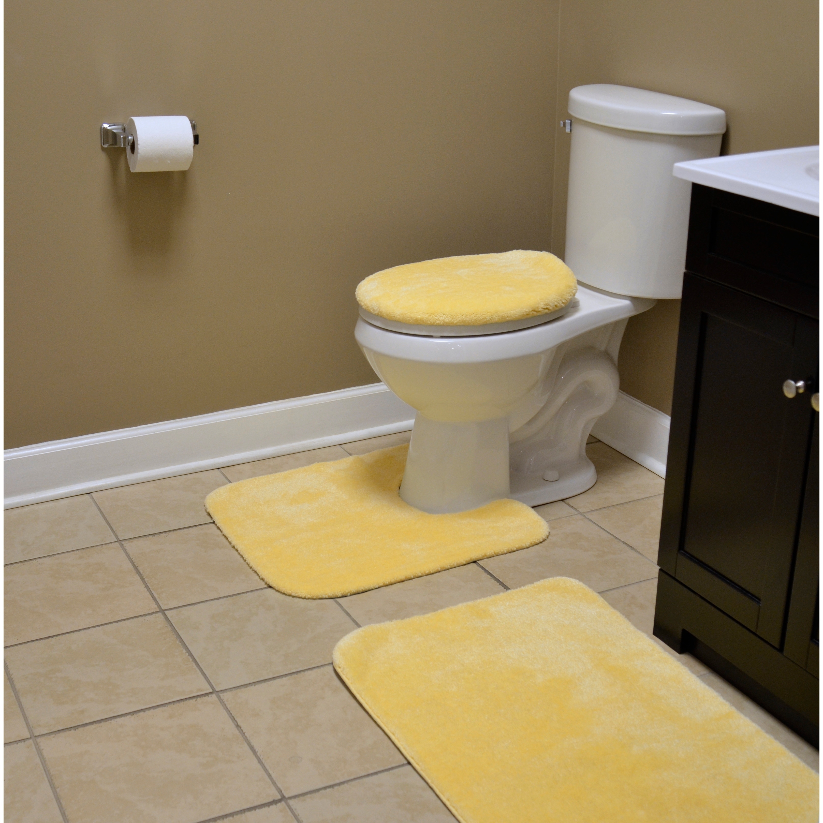 2pc Nylon Washable Bathroom Rug Set Yellow - Garland Rug