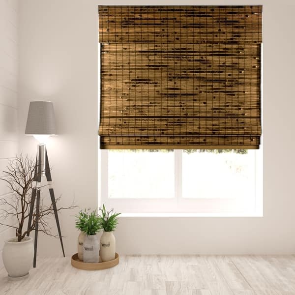 slide 1 of 5, Arlo Blinds Cordless Lift Java Deep Bamboo Shades with 60 Inch Height