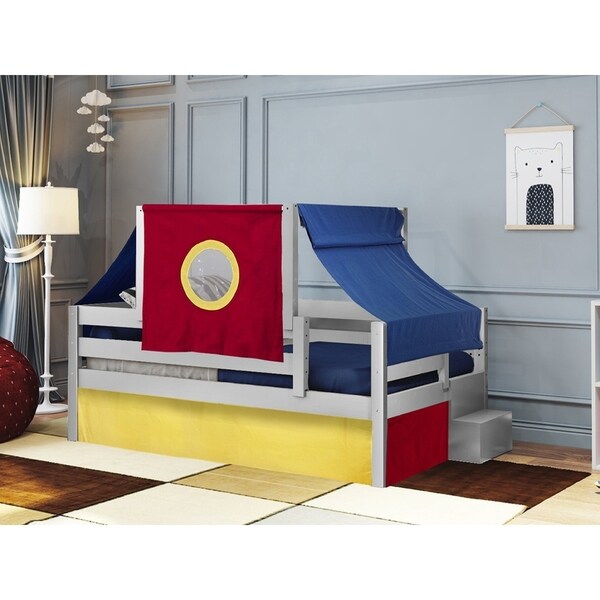 Jackpot Castle Twin Bed With Step Red Blue And Yellow Tent Castle Twin Bed With Step Red Blue And Yellow Tent Curtains