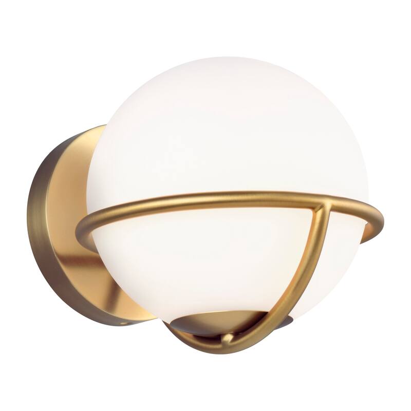 Apollo White Opal Etched Glass Shade 1-light Wall Sconce - Burnished/Brass Finish