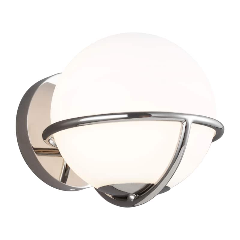 Apollo White Opal Etched Glass Shade 1-light Wall Sconce - Polished/Nickel Finish