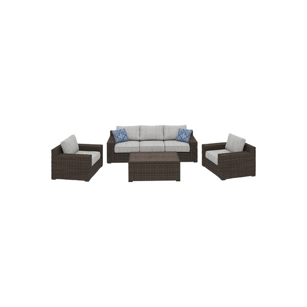 Alta Grande 4-Piece Outdoor Conversation Set with Sofa & Cocktail Table - Brown