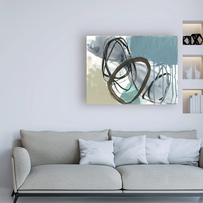 Jennifer Goldberger 'Umber and Black on Blue I' Canvas Art
