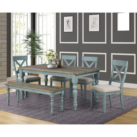 Roundhill Furniture Prato Weathered Blue 6-piece Dining Set