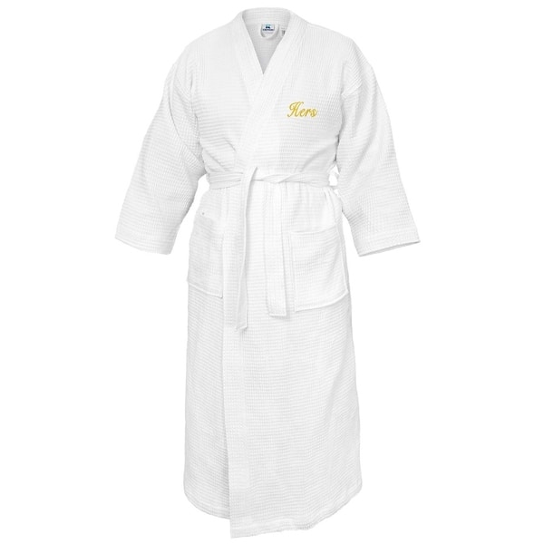 Kaufman - His & Hers Embroidered Plush, Velour Bathrobes with 2 Black 100% Cotton Towels Set