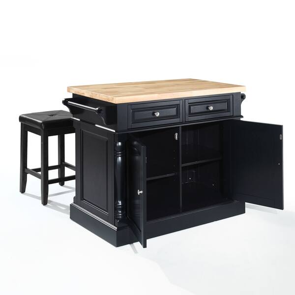 Crosley Oxford Butcher Block Top Kitchen Island in Black Finish with ...