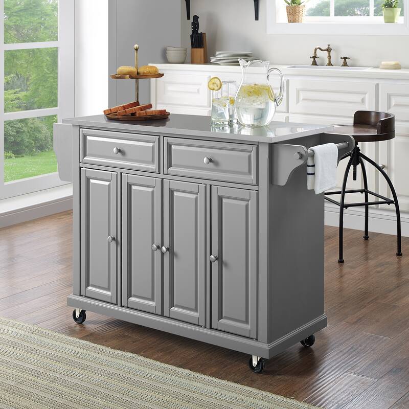 Crosley Stainless Steel Top Kitchen Cart/Island In Vintage Grey - 51.5 "W x 18 "D x 34 "H